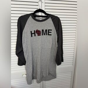Gray and Black Raglan Plaid Logo HOME Wisconsin Shirt Size XL